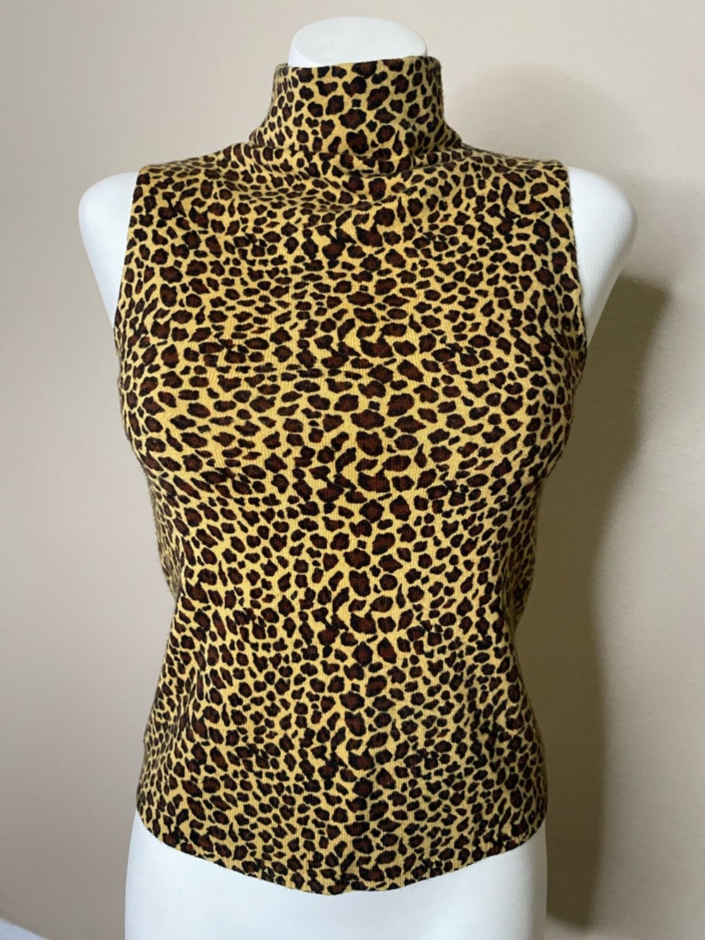 SML Sleeveless Leopard Print Mock Neck rockabilly Sweater tank S 🖤🐆
